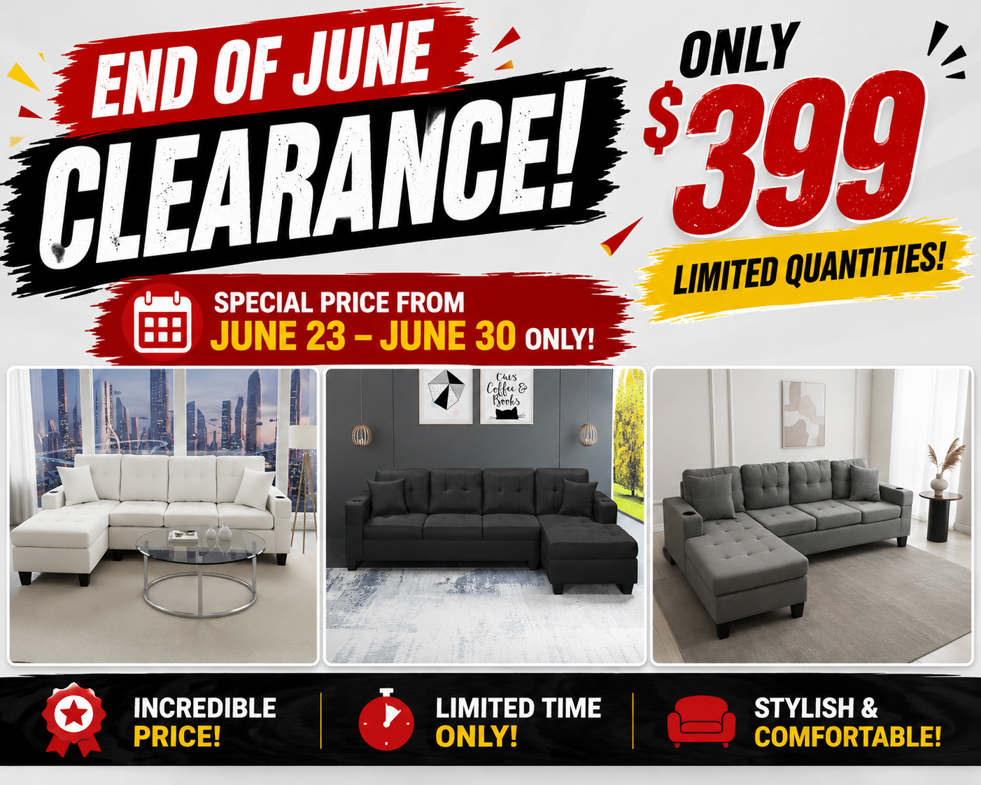 Modern Fabric Sectional Sofa with Cup Holders-D6212