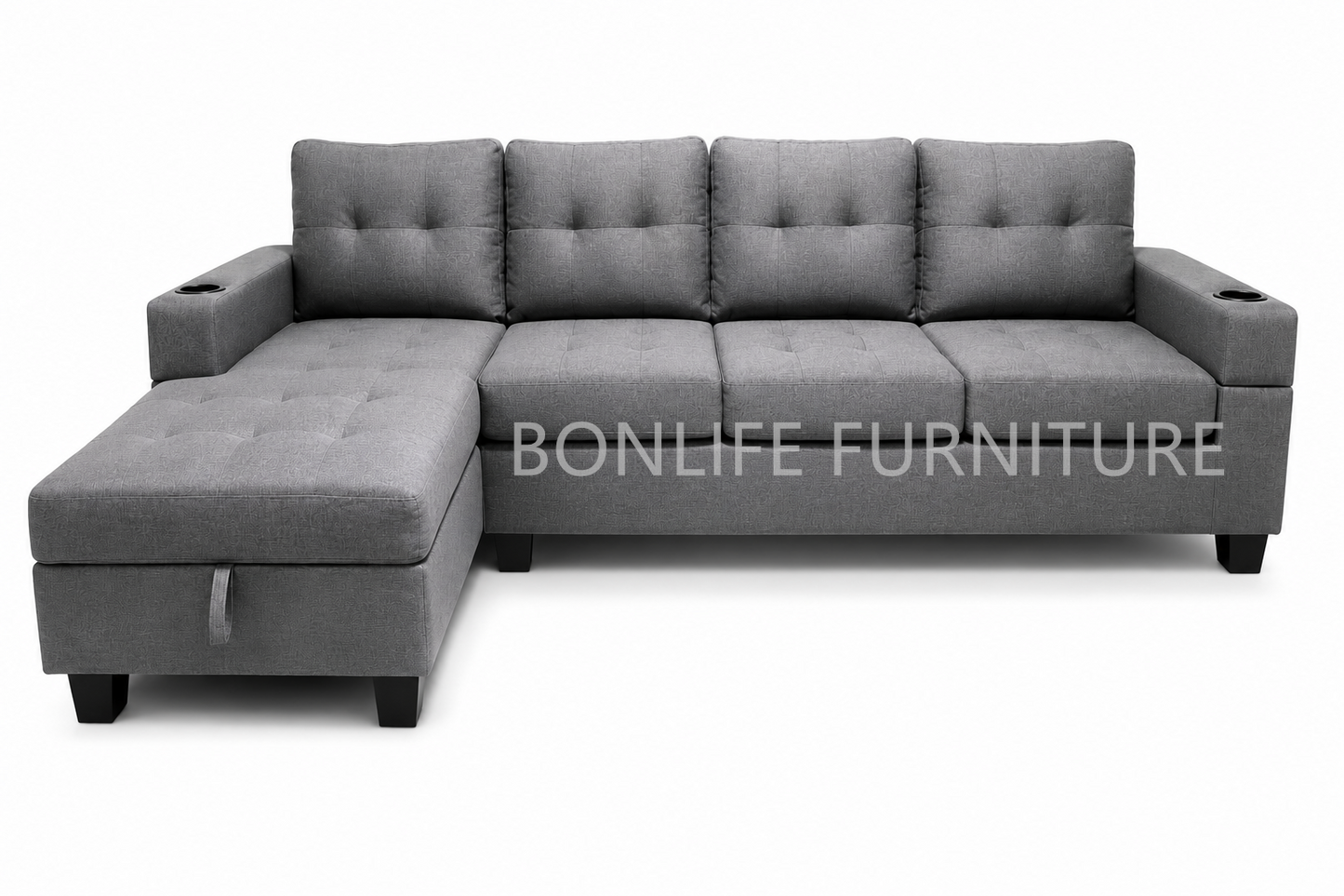 Fabric Sectional Sofa with Storage Chaise & Cup Holders-1839C