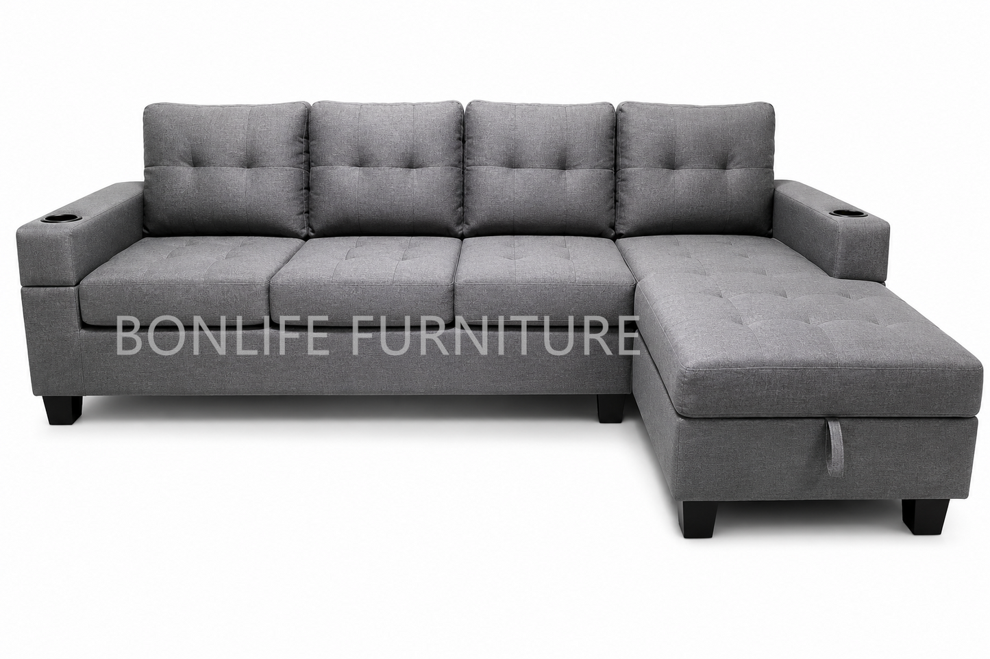 Fabric Sectional Sofa with Storage Chaise & Cup Holders-1839C