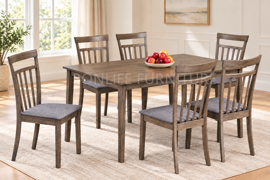 7-Piece Grey Wood Dining Set – Table with 6 Upholstered Chairs-T3117(3115C)