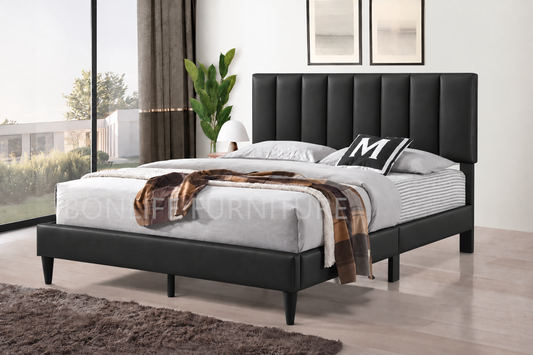 Adjustable Panel Headboard Platform Bed – Black Leatherette or Grey Linen-T2107