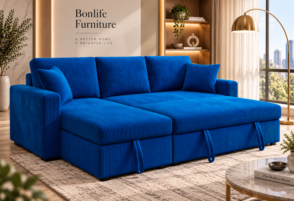Corduroy Reversible Sectional Sofa Bed with Storage-D2508