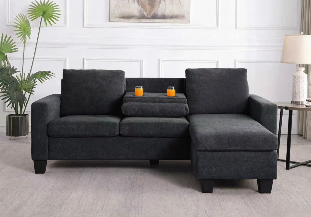Reversible Fabric Sectional Sofa with Drop-Down Tray – TATE