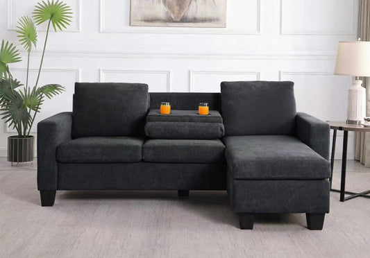 Reversible Fabric Sectional Sofa with Drop-Down Tray – TATE