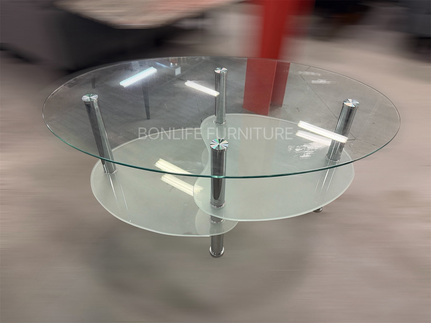 Modern Glass Coffee Table with Chrome Legs & Storage Shelf-T5002