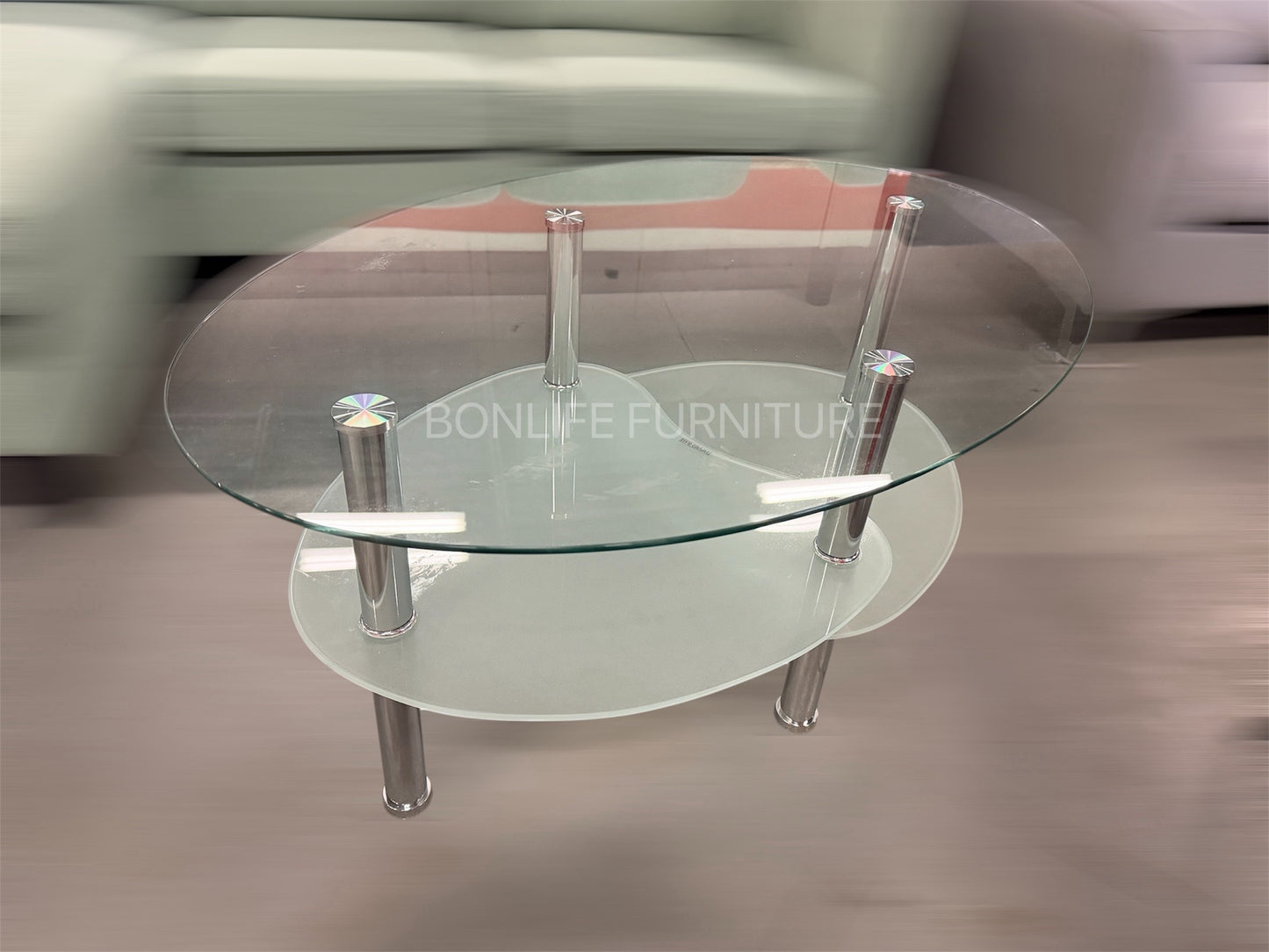 Modern Glass Coffee Table with Chrome Legs & Storage Shelf-T5002