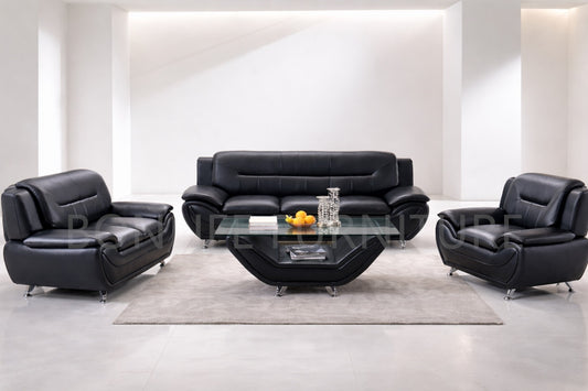 PU Leather Sofa Set – 3-Piece Sofa, Loveseat & Chair-FELIX