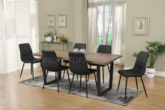 ✨ 7-Piece Dining Set-Faux Live Edge Table + 6 Upholstered Chairs  –I1810