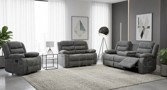 Reclining Sofa Set – Grey Fabric (Manual Recline)-Rivaldo（FG）