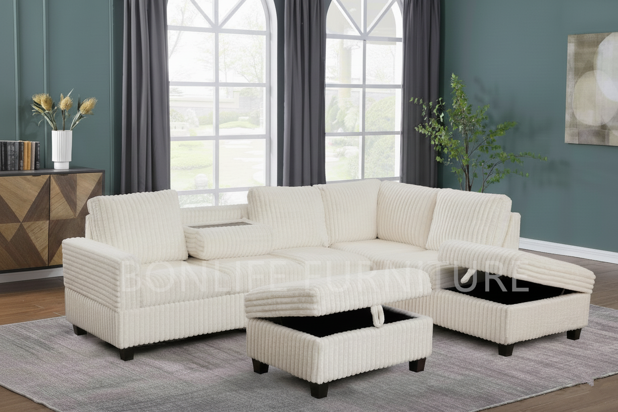 Corduroy Sectional Sofa with Storage -GLORY