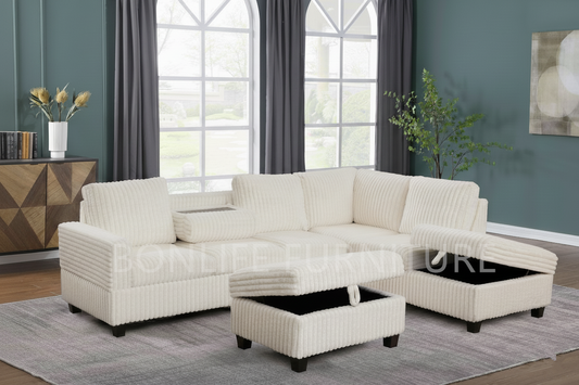 Corduroy Sectional Sofa with Storage -GLORY