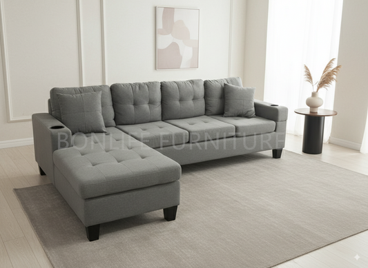 Modern Fabric Sectional Sofa with Cup Holders-D6212