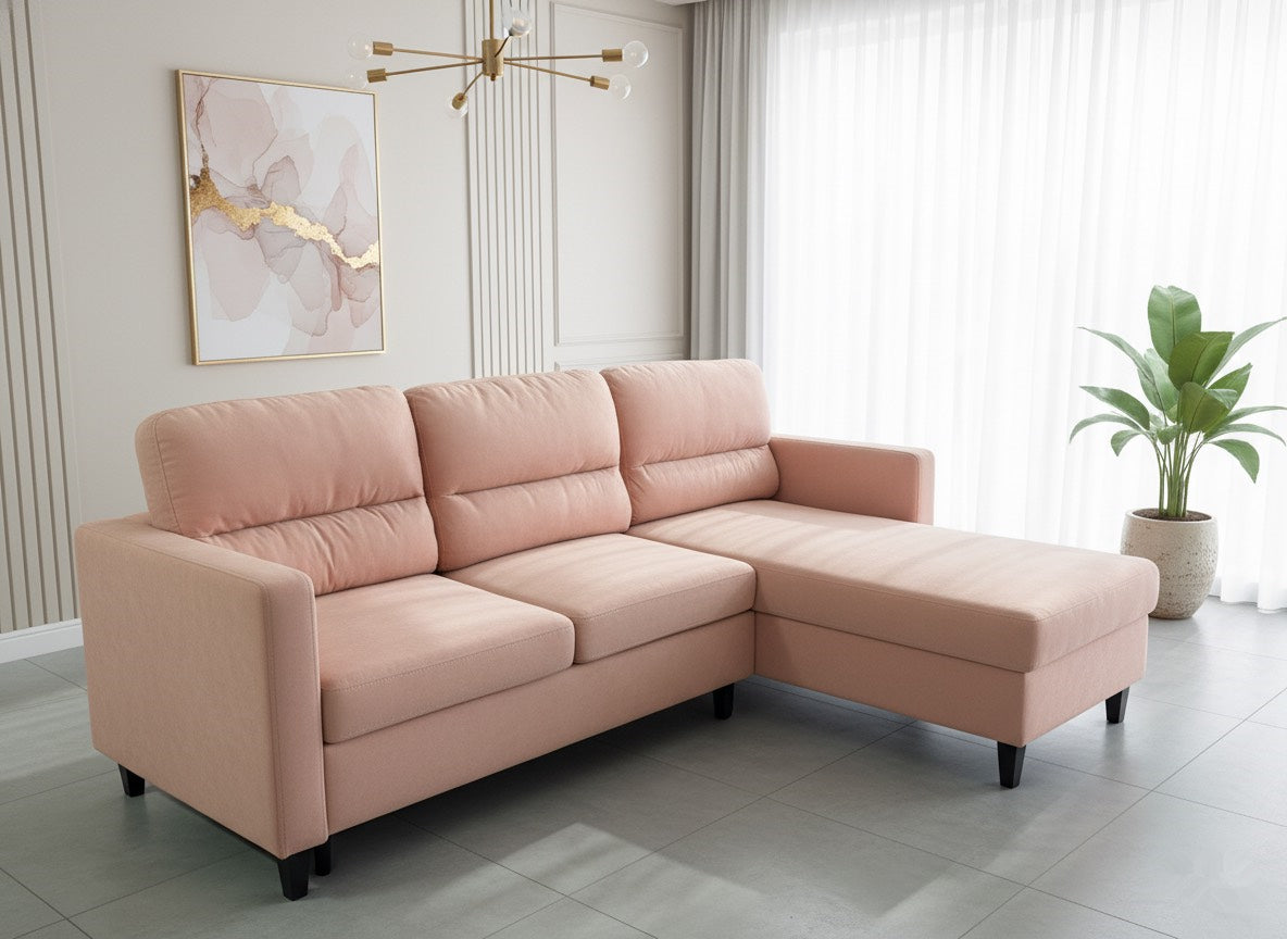 🌸 Sample Clearance – Pink Reversible Fabric Sectional Sofa-1868