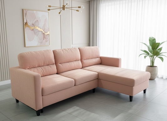 🌸 Sample Clearance – Pink Reversible Fabric Sectional Sofa-1868