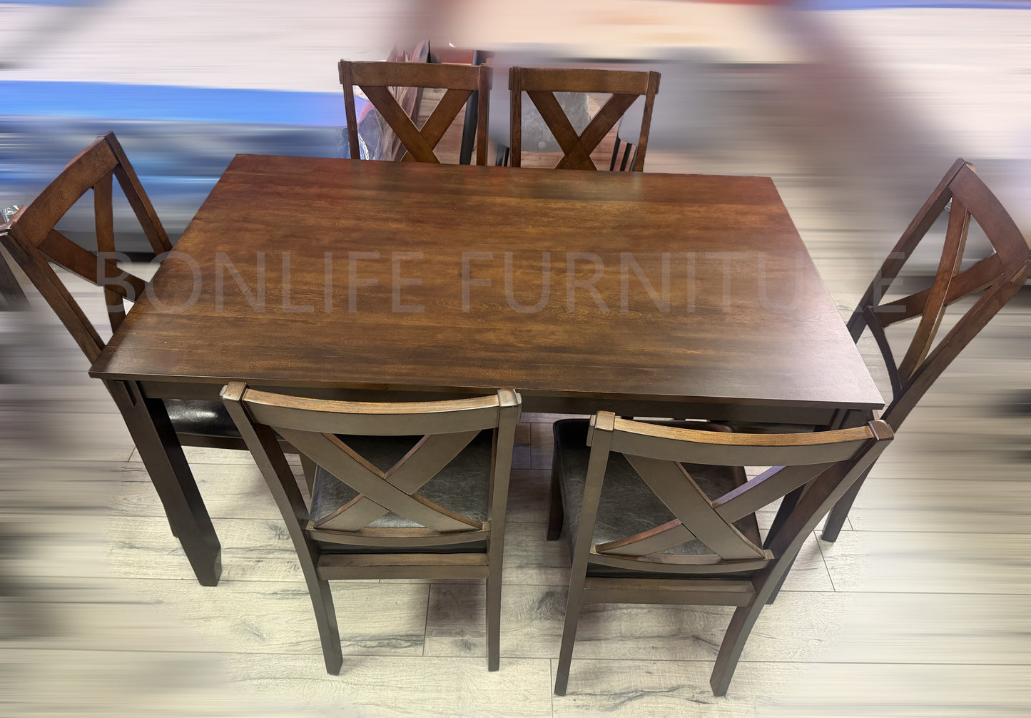 7-Piece Wood Dining Set with PU Chairs – Espresso Table-BCLARA6