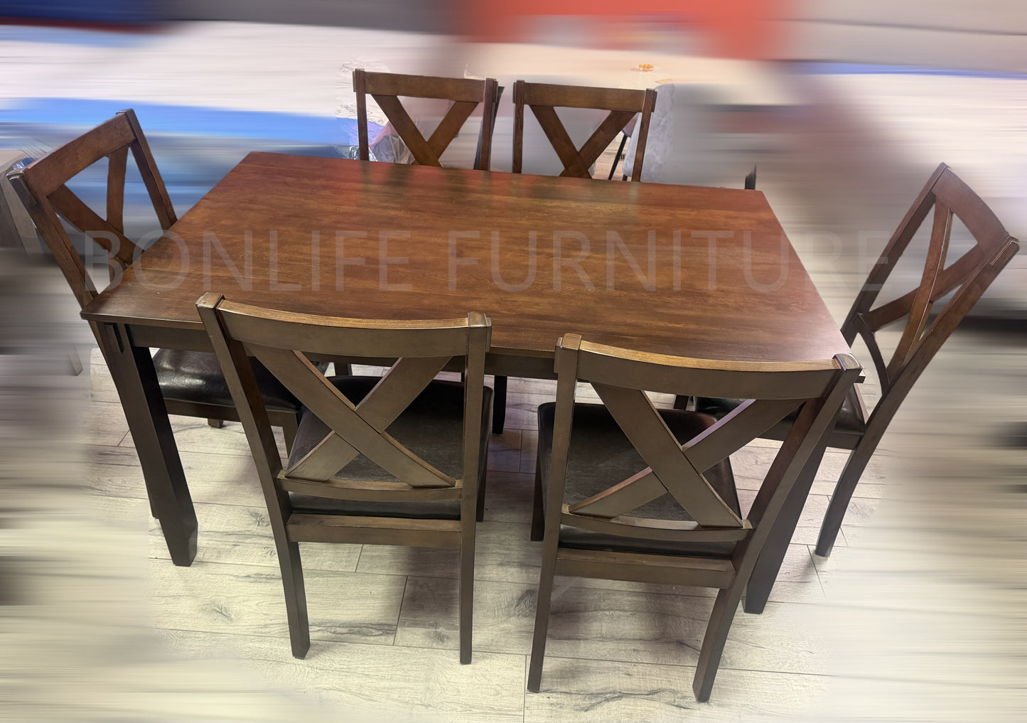 7-Piece Wood Dining Set with PU Chairs – Espresso Table-BCLARA6