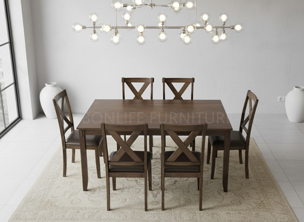 7-Piece Wood Dining Set with PU Chairs – Espresso Table-BCLARA6