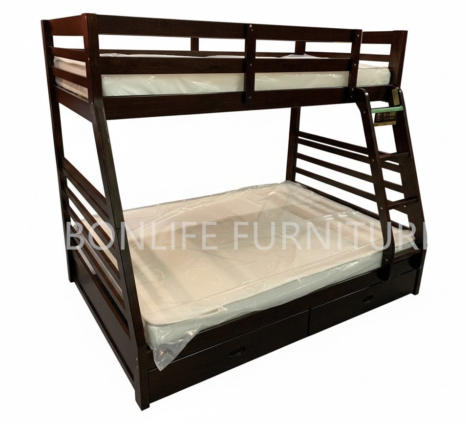 Twin Over Full Bunk Bed with Storage Drawers – Solid Wood – 4 Colors-T2700