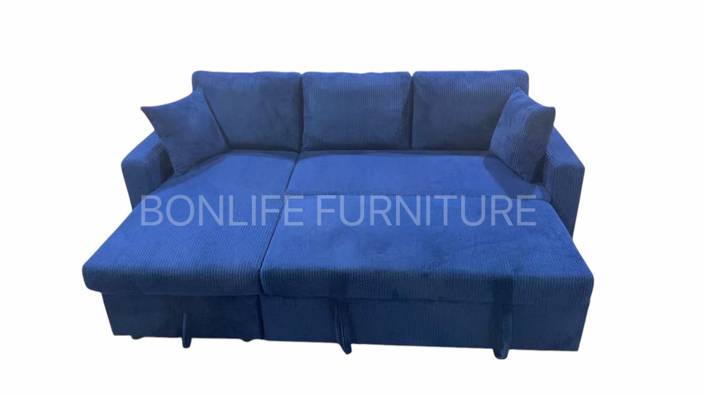 Corduroy Reversible Sectional Sofa Bed with Storage-D2508