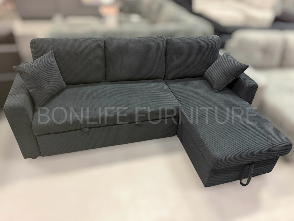 Corduroy Reversible Sectional Sofa Bed with Storage-D2508
