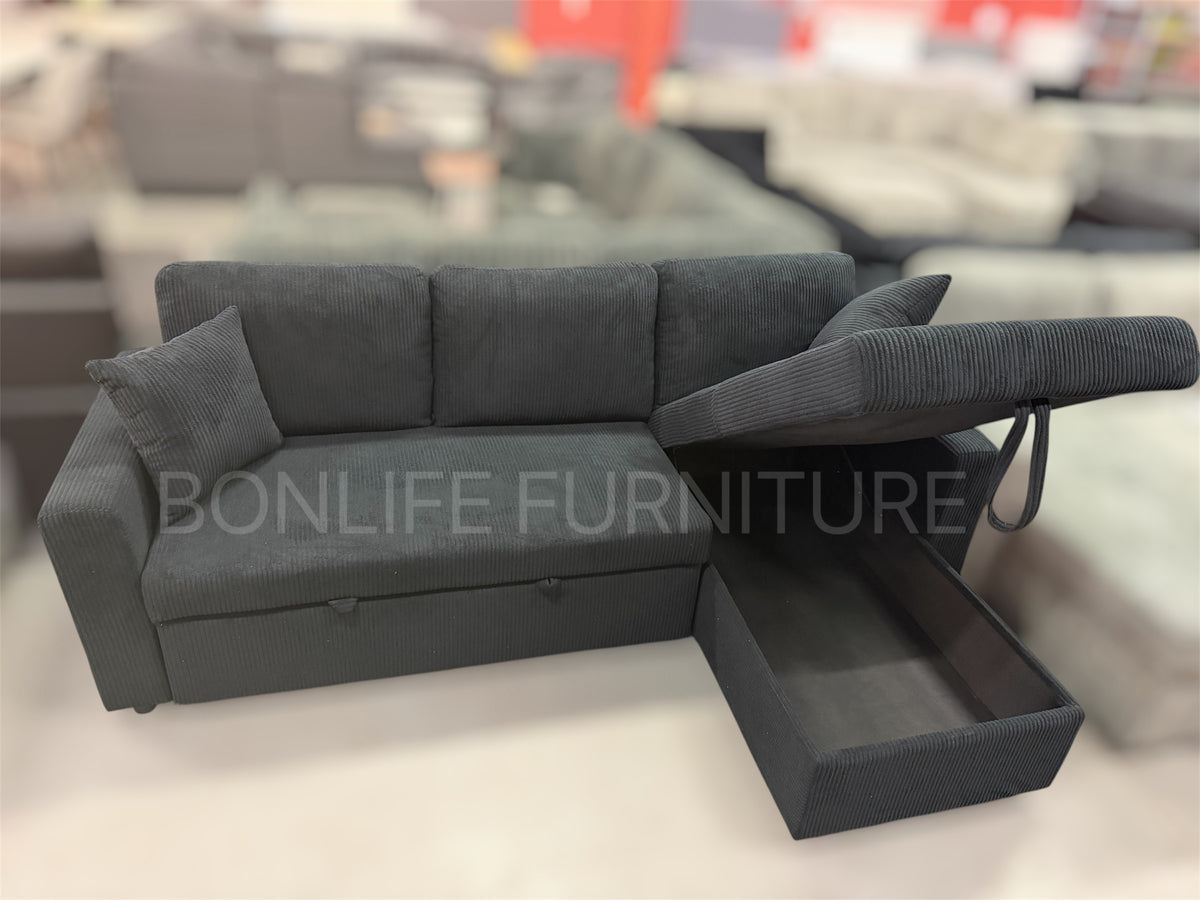 Corduroy Reversible Sectional Sofa Bed with Storage-D2508