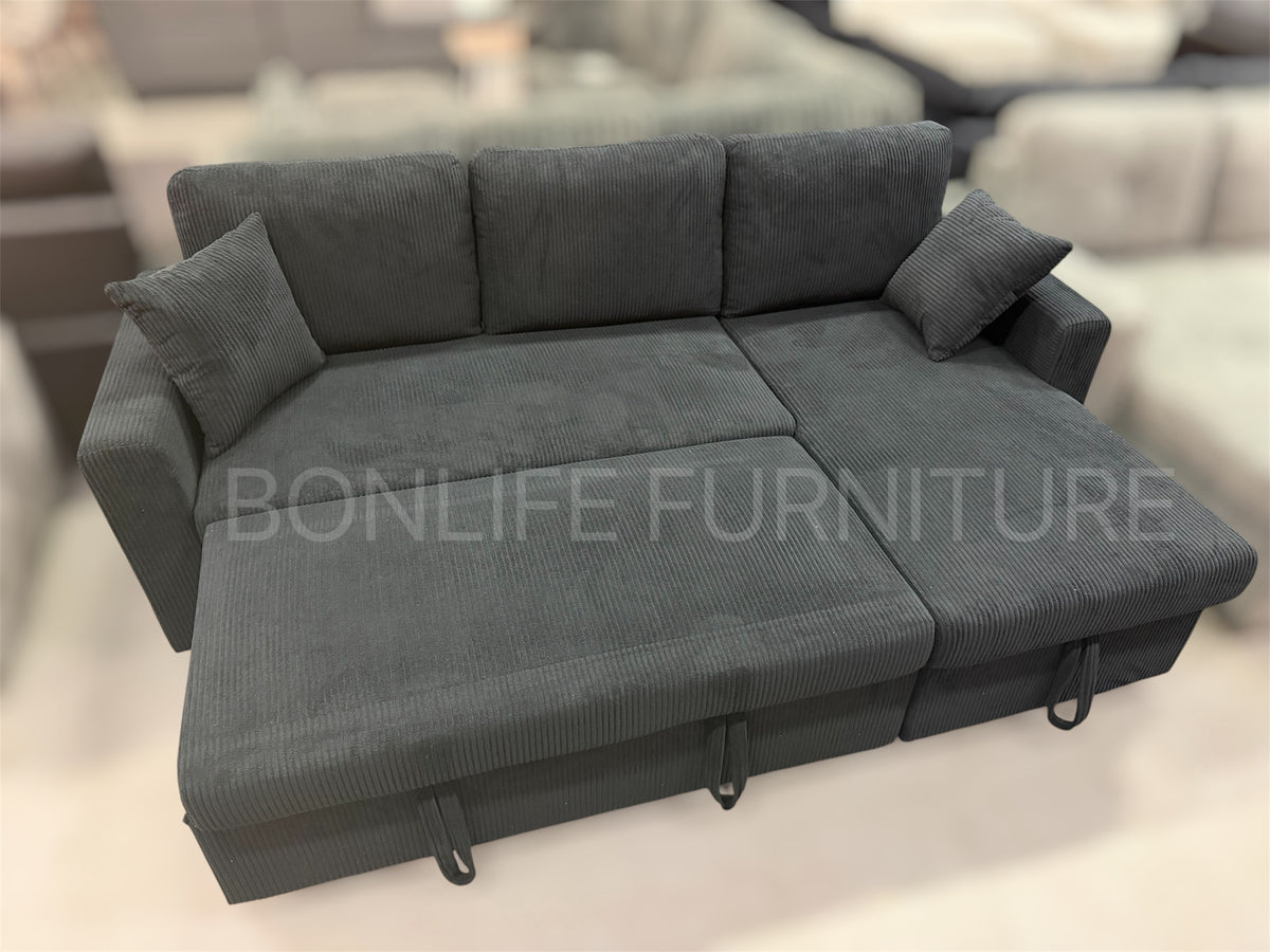 Corduroy Reversible Sectional Sofa Bed with Storage-D2508