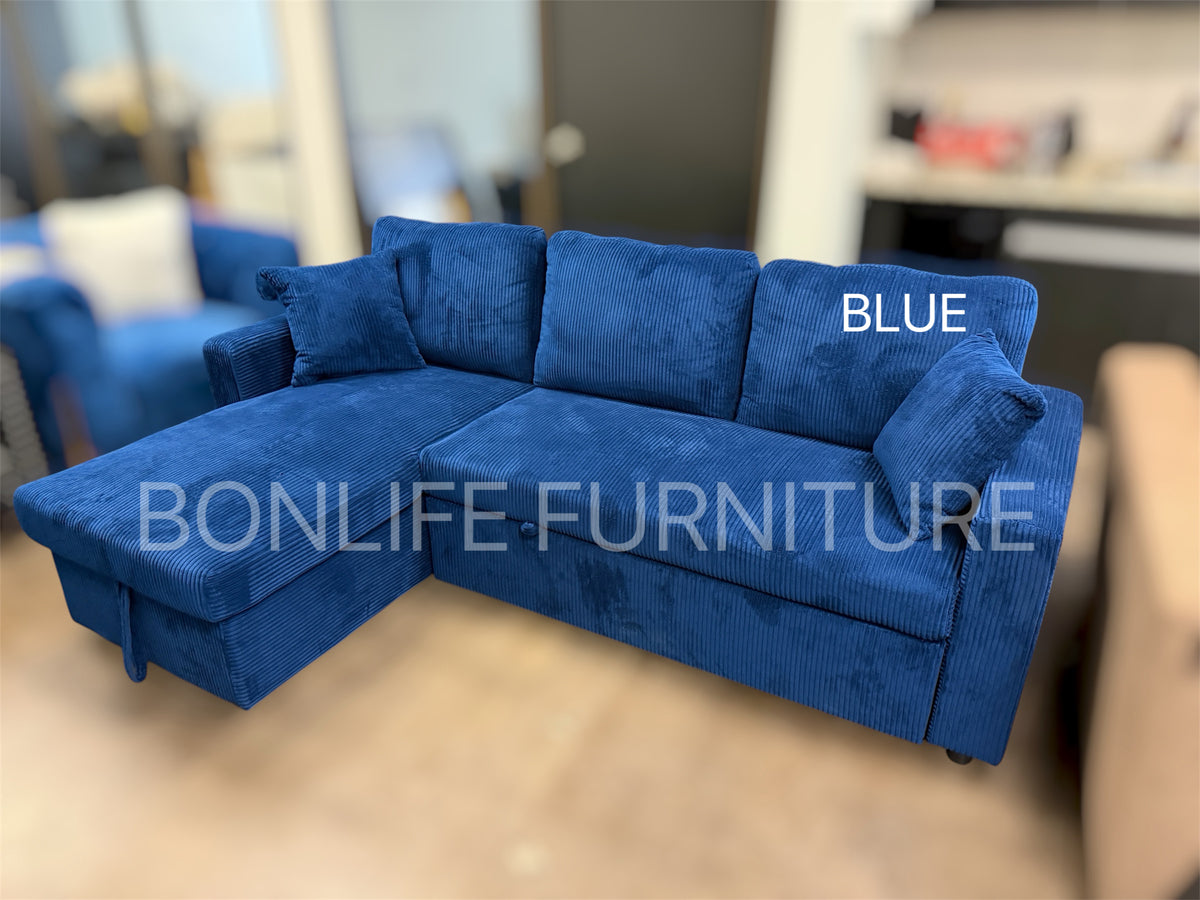 Corduroy Reversible Sectional Sofa Bed with Storage-D2508