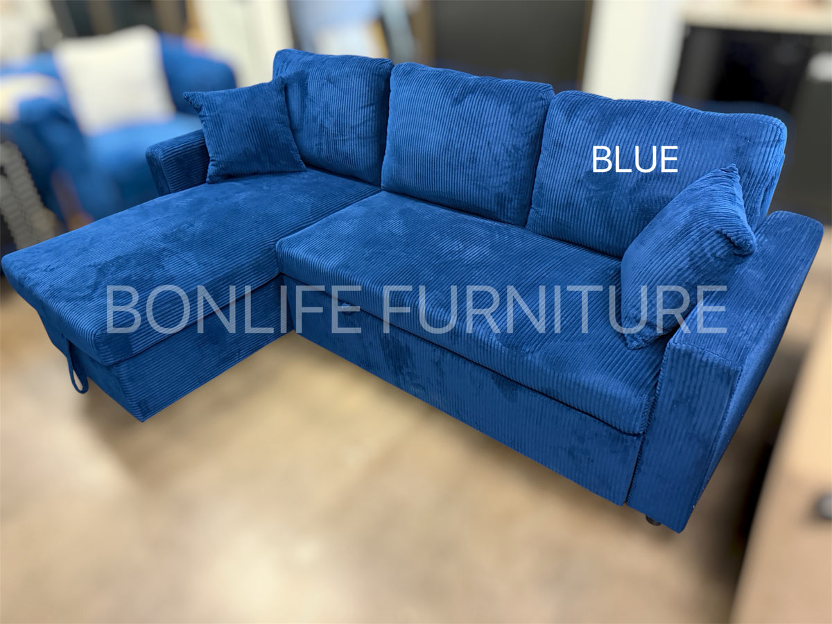 Corduroy Reversible Sectional Sofa Bed with Storage-D2508