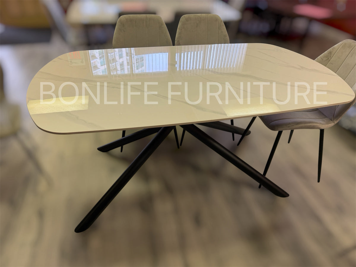 Modern 7-Piece Dining Set | Sintered Stone Table + 6 Velvet Chairs-I1530