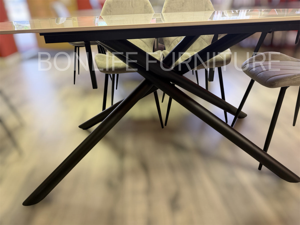 Modern 7-Piece Dining Set | Sintered Stone Table + 6 Velvet Chairs-I1530