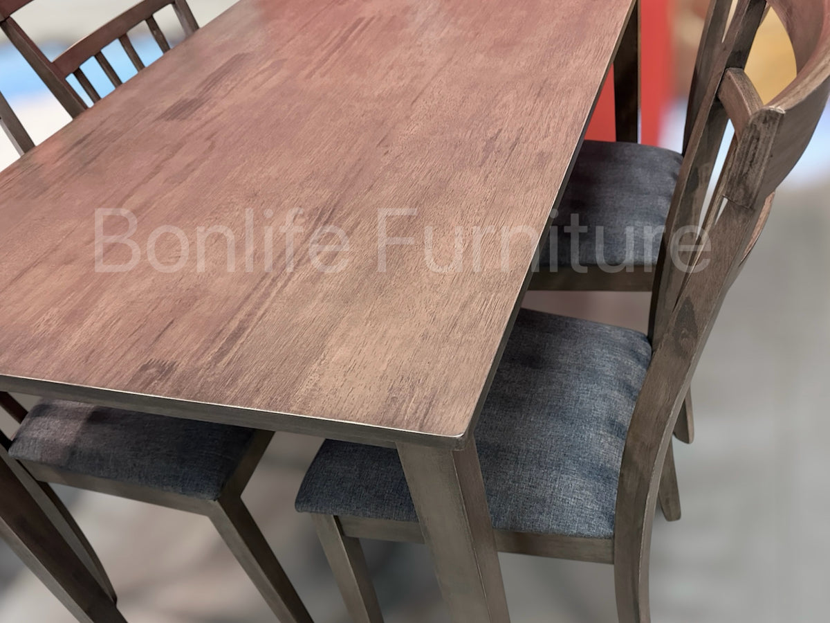 7-Piece Grey Wood Dining Set – Table with 6 Upholstered Chairs-T3117(3115C)