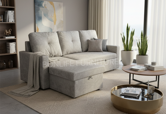 Five-Defense Fabric Pull-Out Sectional Sofa Bed with Storage-ISLAND2