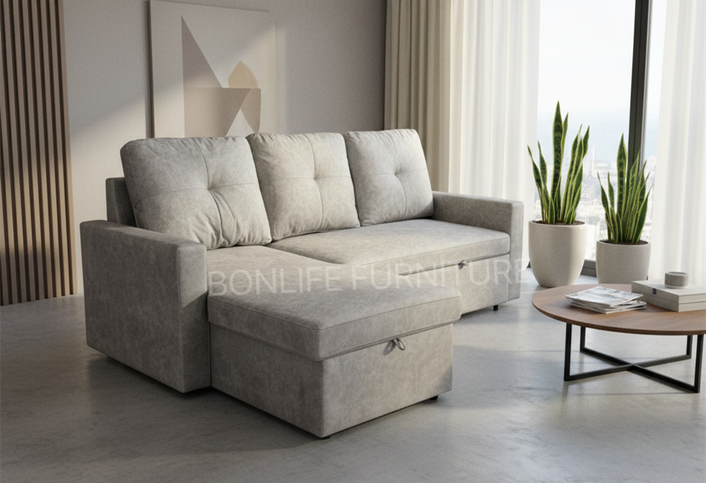Five-Defense Fabric Pull-Out Sectional Sofa Bed with Storage-ISLAND2
