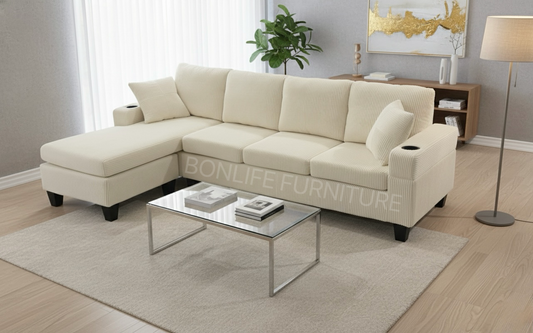 Modern Corduroy Sectional Sofa with Cup Holders-D2511