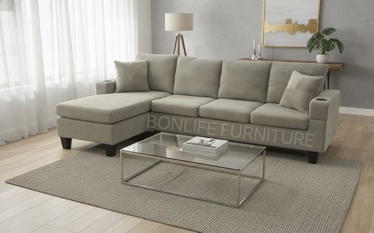 Modern Corduroy Sectional Sofa with Cup Holders-D2511