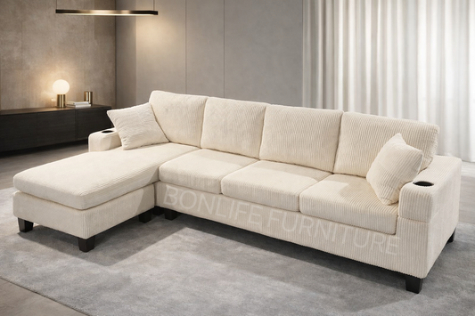 Modern Corduroy Sectional Sofa with Cup Holders-D2511