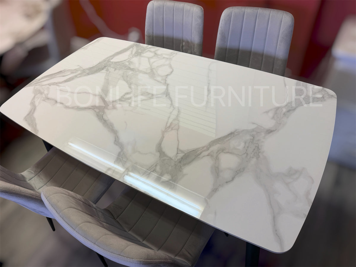 5-Piece Sintered Stone Dining Table Set with 4 Grey Velvet Chairs-S237G