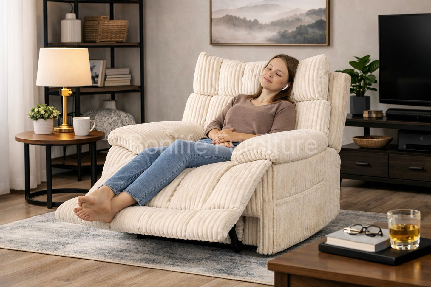 Modern Dual Power Recliner Chair with Adjustable Lumbar & Bluetooth Speaker-I6125