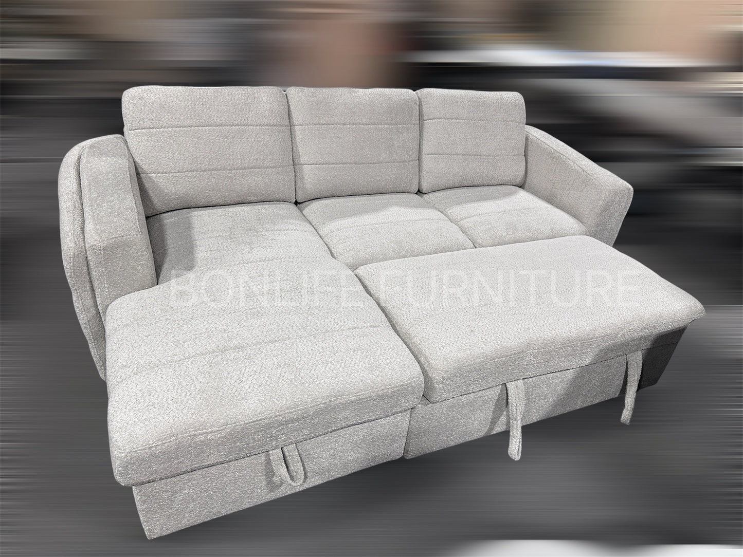 Modern Light Grey Boucle Sectional Sofa Bed with Storage-I9085(9086)