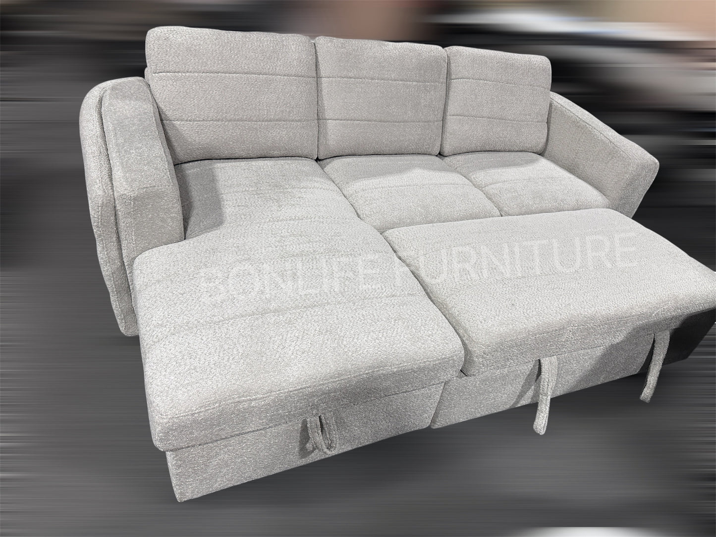 Modern Light Grey Boucle Sectional Sofa Bed with Storage-I9085(9086)