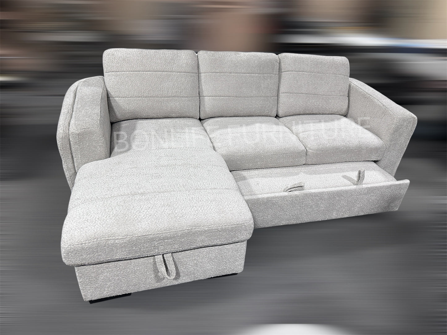 Modern Light Grey Boucle Sectional Sofa Bed with Storage-I9085(9086)