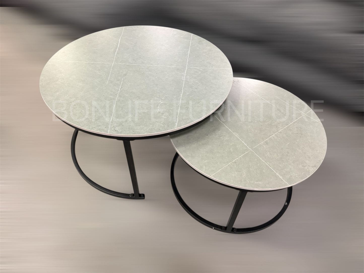 Set of 2 Round Coffee Tables with Armani Grey Sintered Stone Top-I2631