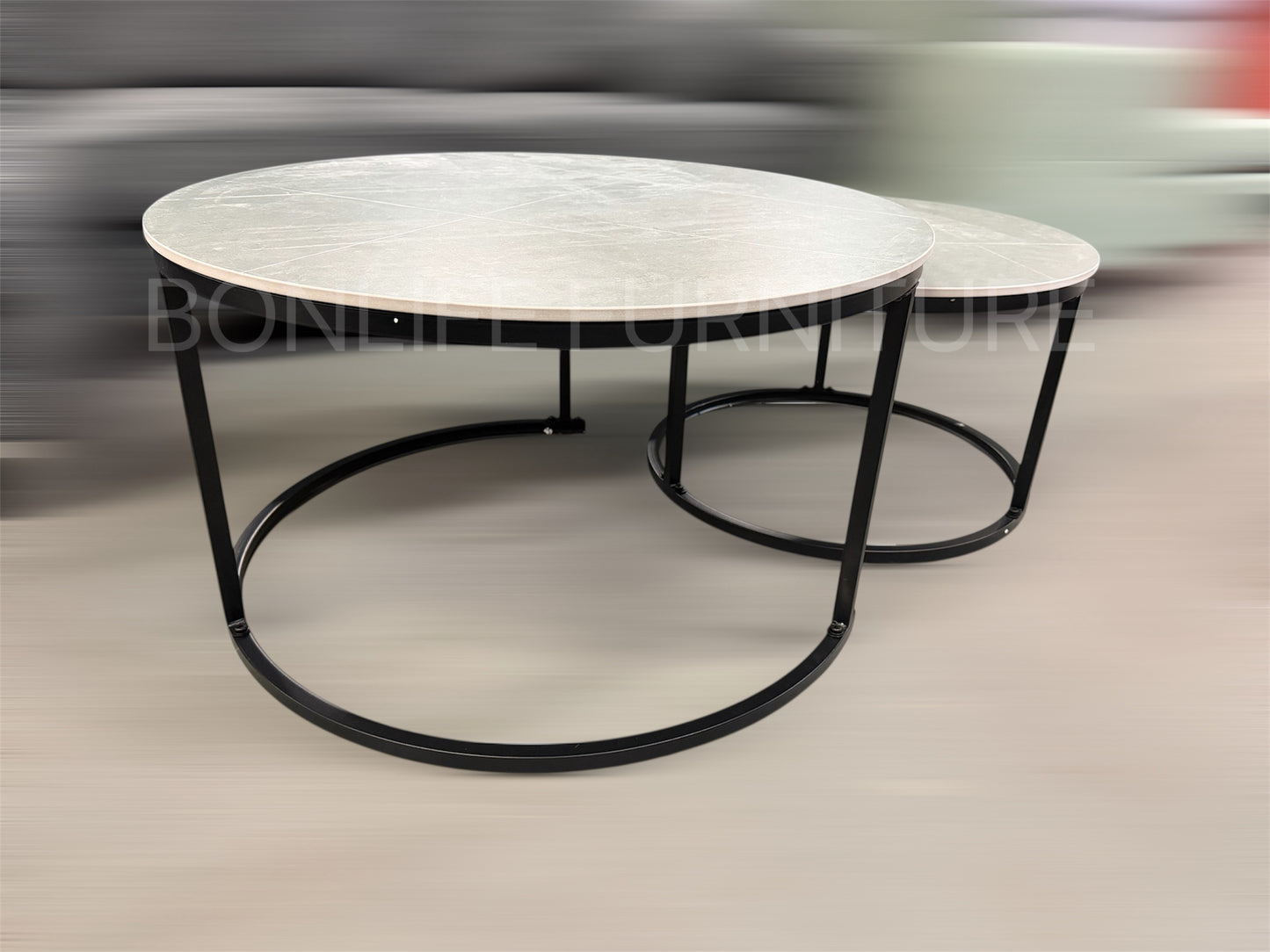 Set of 2 Round Coffee Tables with Armani Grey Sintered Stone Top-I2631