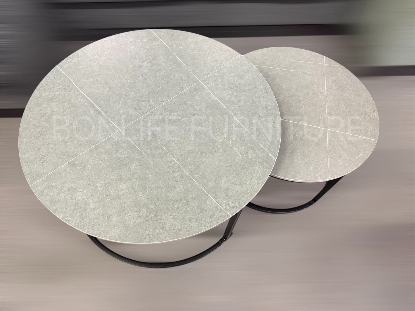 Set of 2 Round Coffee Tables with Armani Grey Sintered Stone Top-I2631