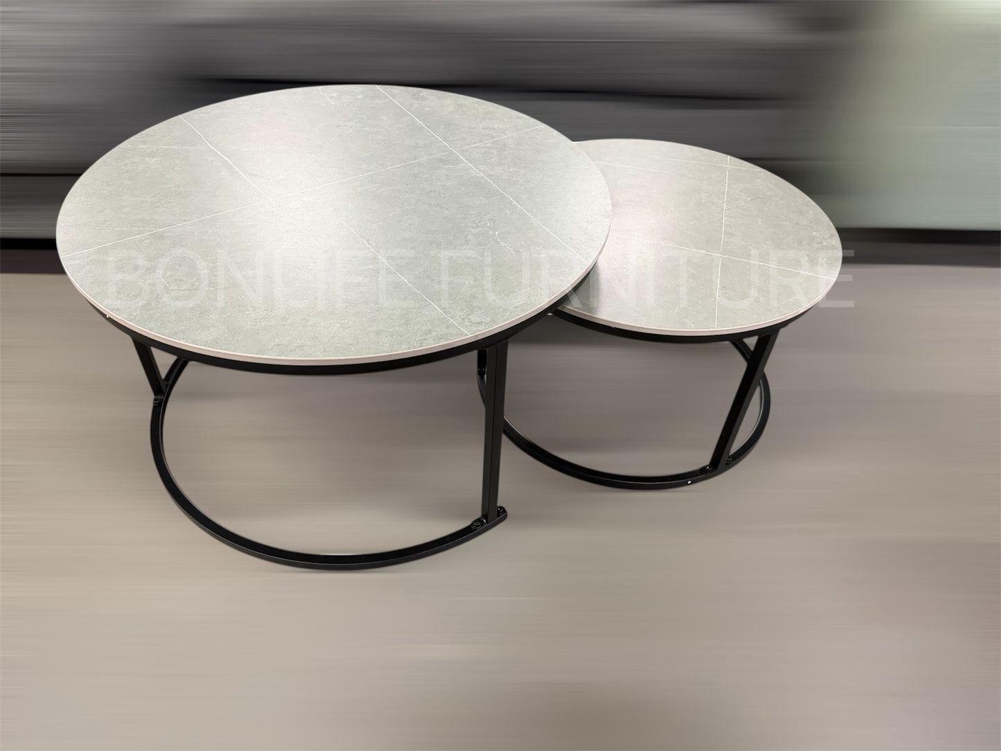Set of 2 Round Coffee Tables with Armani Grey Sintered Stone Top-I2631