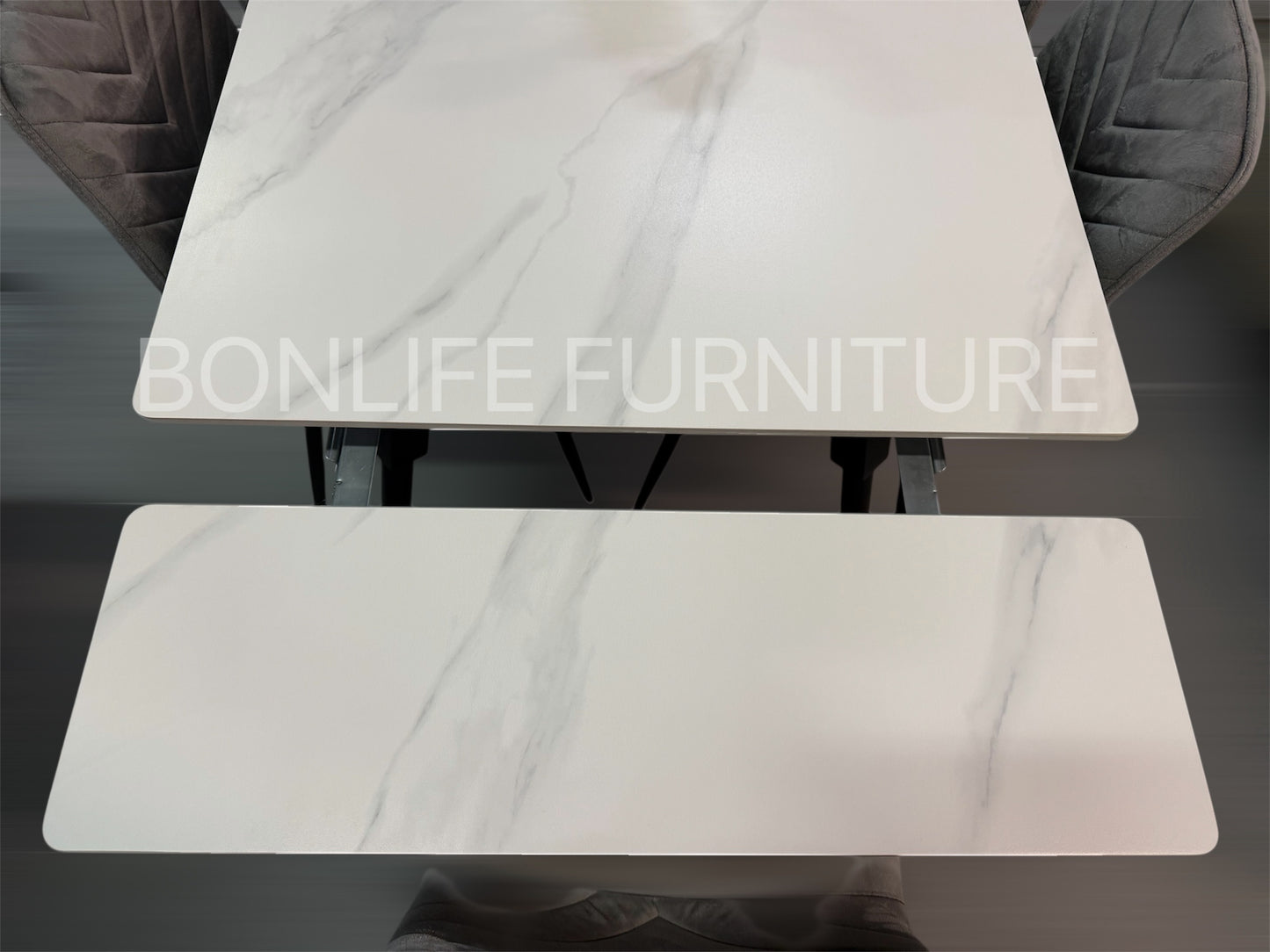 Extendable Sintered Stone Dining Table Set with Grey Velvet Chairs-I1818