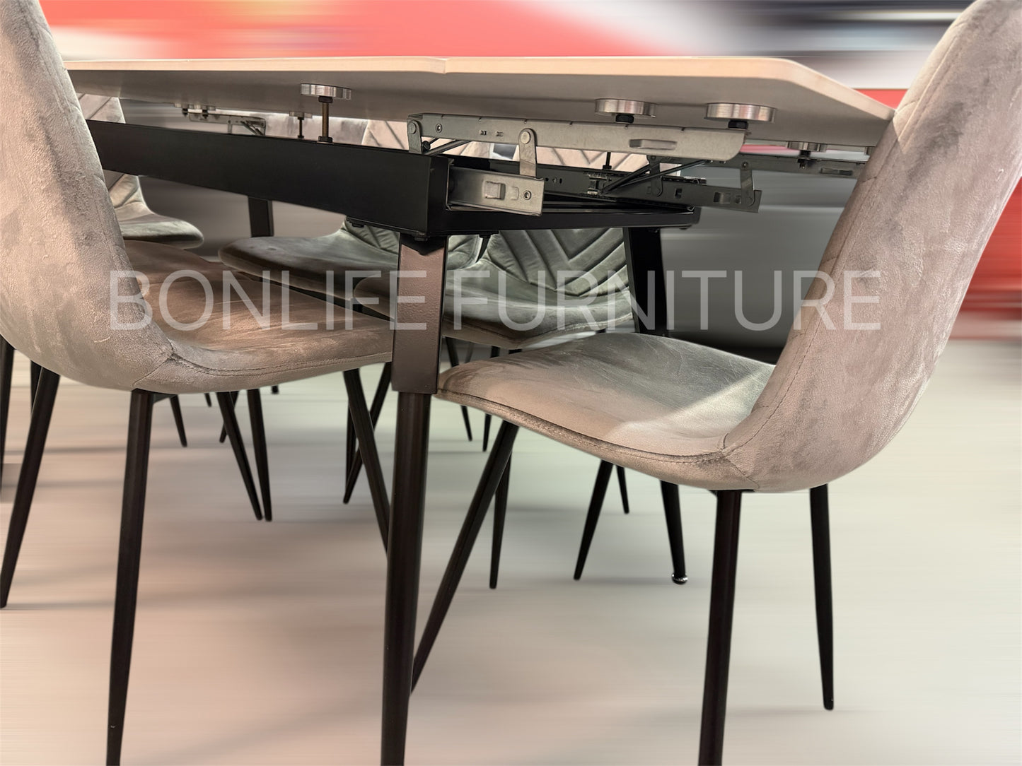 Extendable Sintered Stone Dining Table Set with Grey Velvet Chairs-I1818