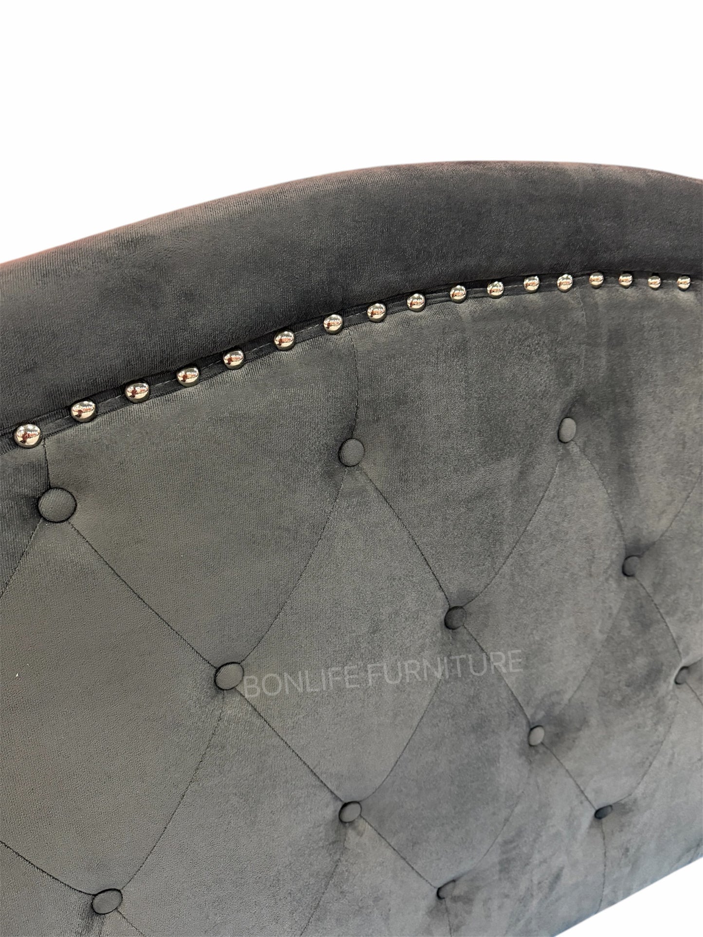 Grey Velvet Upholstered Bed with Curved Wingback & Tufted Headboard-T2173