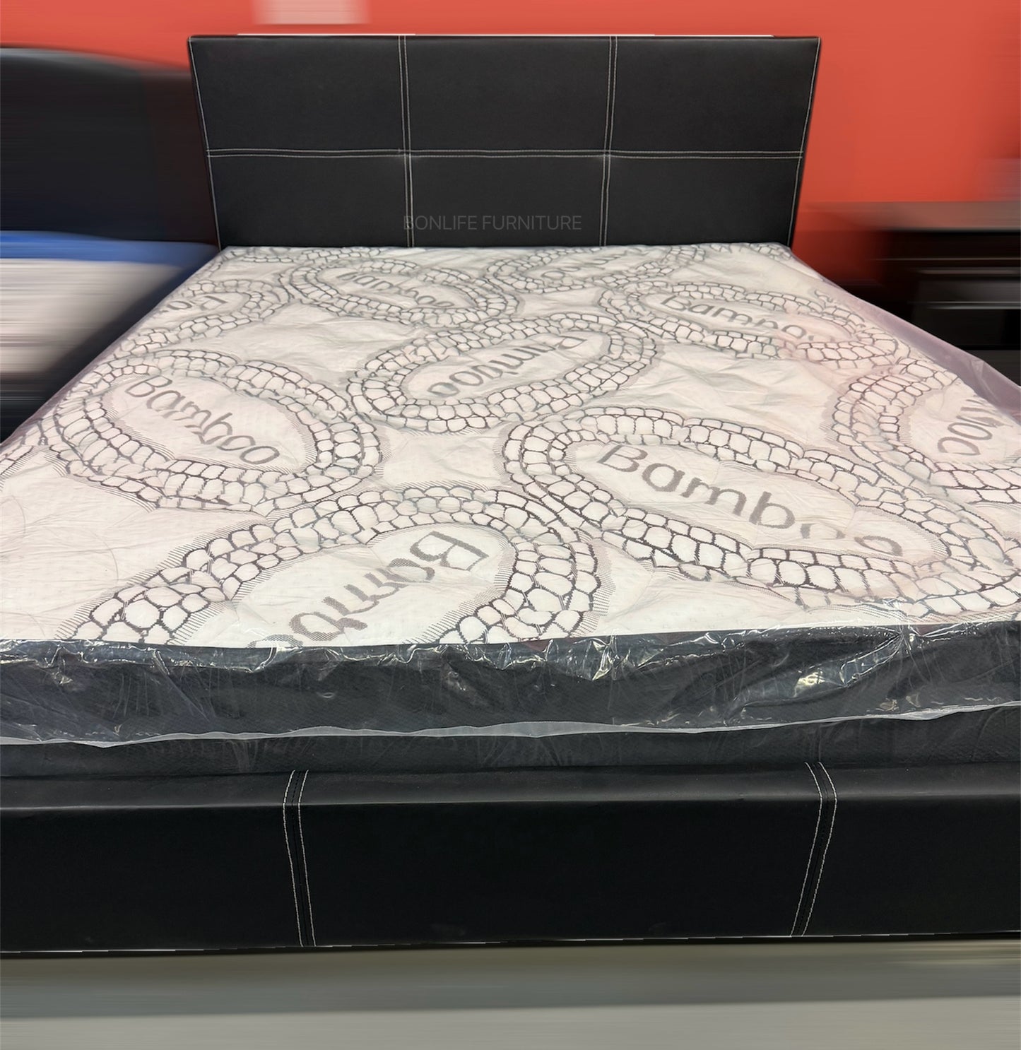 Solid Wood Platform Bed with Grid Tufted Headboard-T2358BL