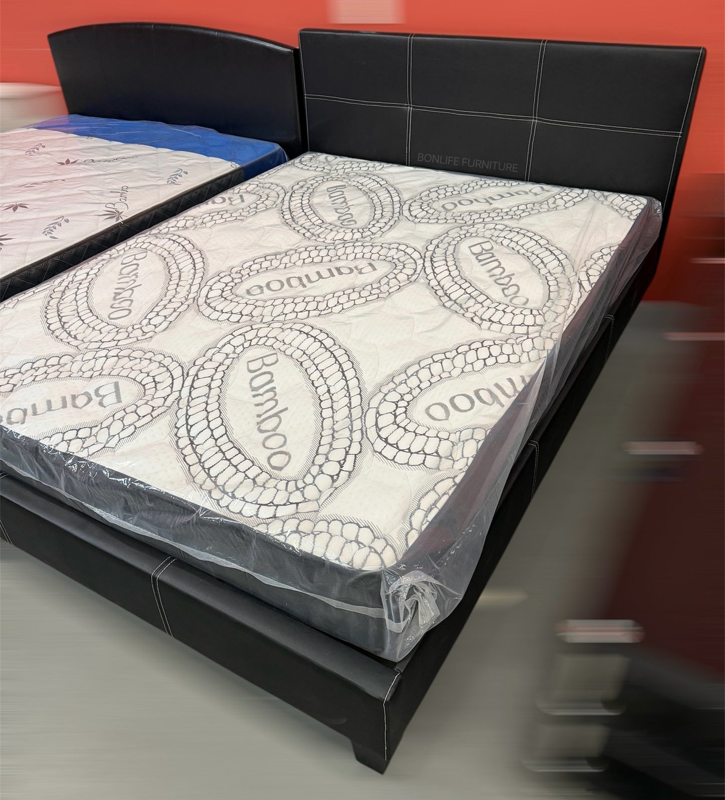 Solid Wood Platform Bed with Grid Tufted Headboard-T2358BL